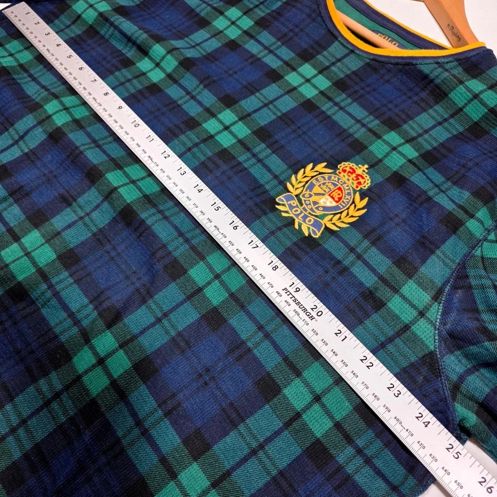 Polo Ralph Lauren Sleepwear Mens 2XL Green Plaid Thermal Long Sleeve Crest Logo